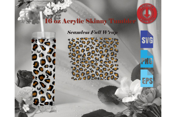 16oz Acrylic Skinny Tumbler Cheetah Prin Graphics