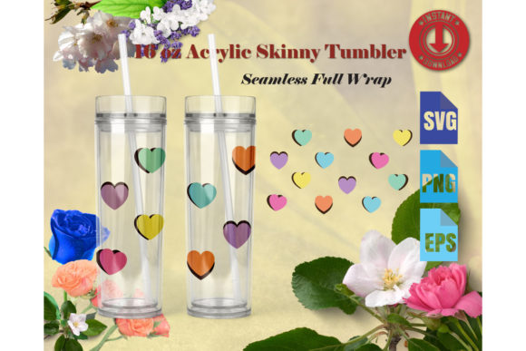 16oz Acrylic Skinny Tumbler Valentine Graphics