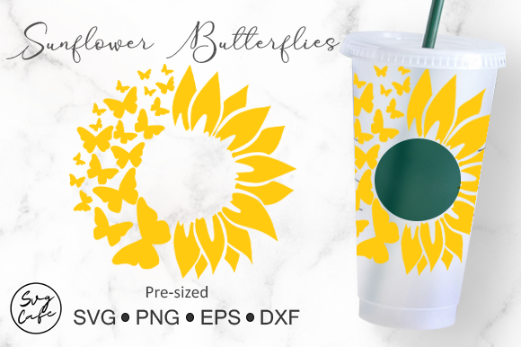 24oz Venti Cold Cup Sunflower Butterfly Graphics and Crafts