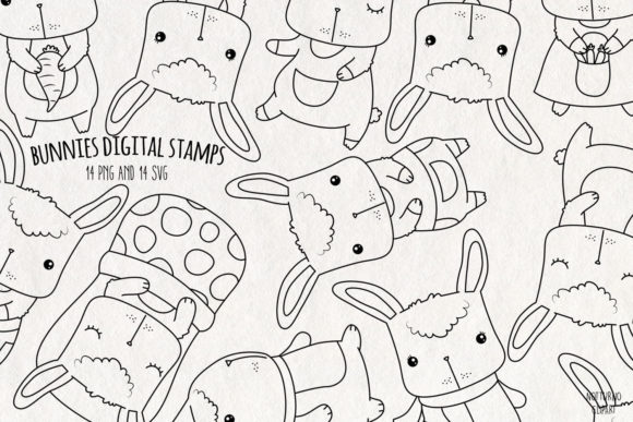 Bunny SVG Digital Stamps Set of 14