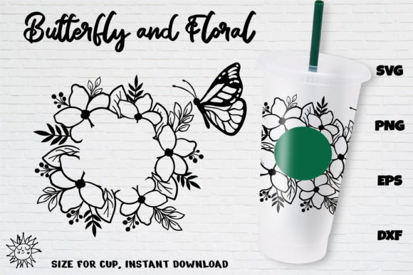 Butterfly Floral Wrap Venti Cold Cup 24 Graphics & Crafts