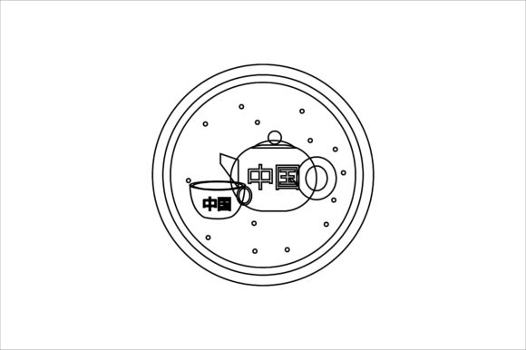 Chinese New Year Icon Cup Teapot Outline Graphics