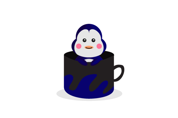Cute Animal Penguin Character Inside Cup Graphics