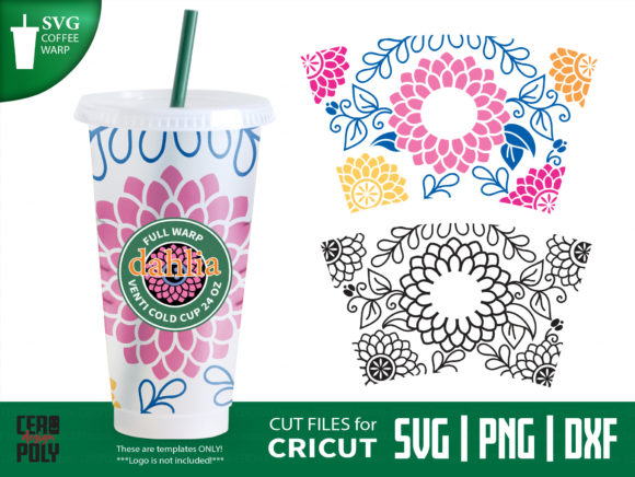 Dahlia Flower 24 Oz Venti Cold Cup Wrap Graphics