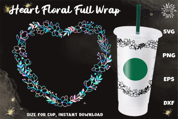 Heart Floral Wrap Venti Cold Cup 24 Oz Graphics