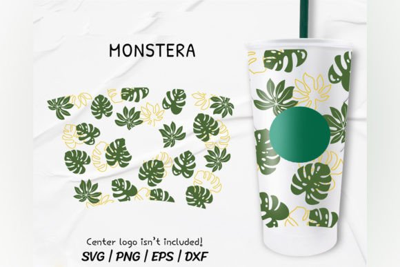 Monstera Full Wrap Venti Cold Cup 24 Oz. Graphics and Crafts