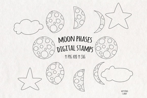 Moon Phases SVG Digital Stamps Set of Graphics