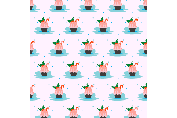 Seamless Pattern Christmas Cup Cake Graphics