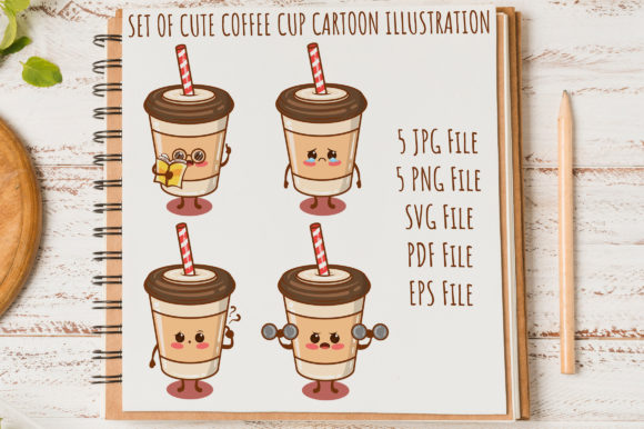 Set of Cute Coffee Cup All Expression Graphics