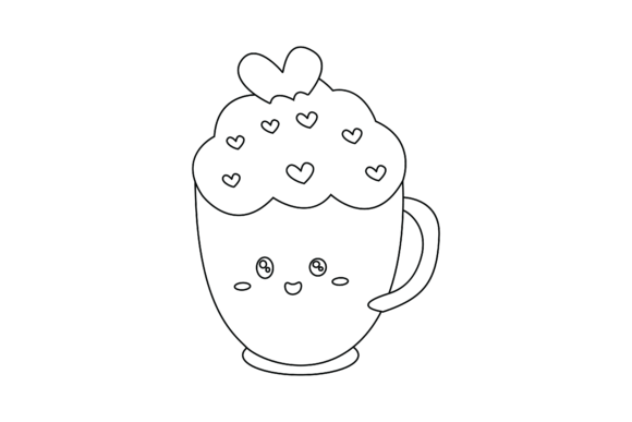 Valentine Kawaii Cup Cream Outline Icon Graphics